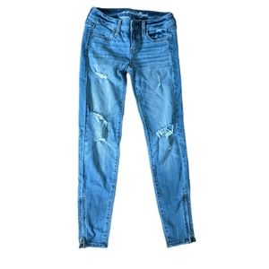 American Eagle Low rise Jegging Skinny Jeans Sz 0 Regular Distressed Stretch
